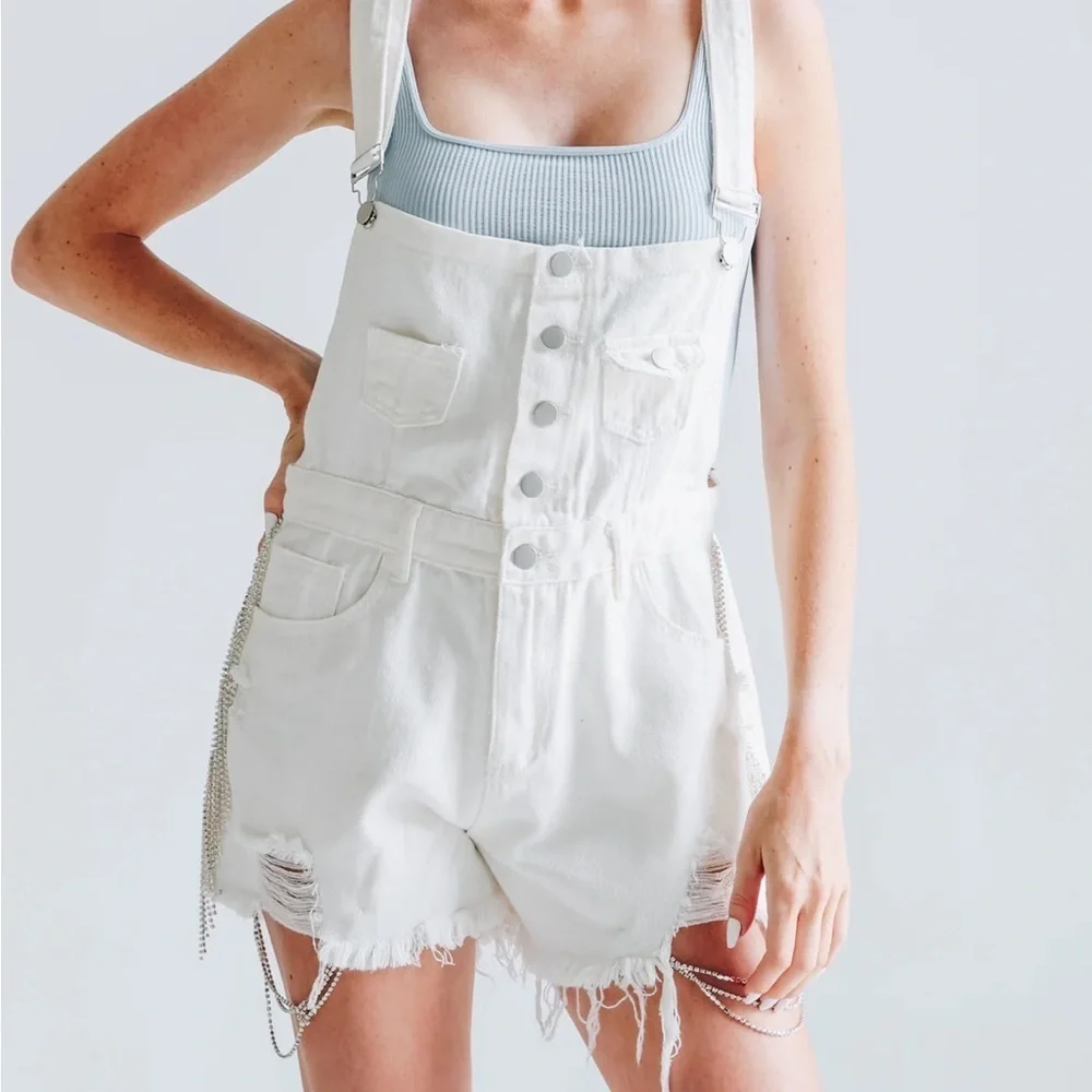 Blue B Rhinestone Overalls w/Fringe - Picture 2 of 8